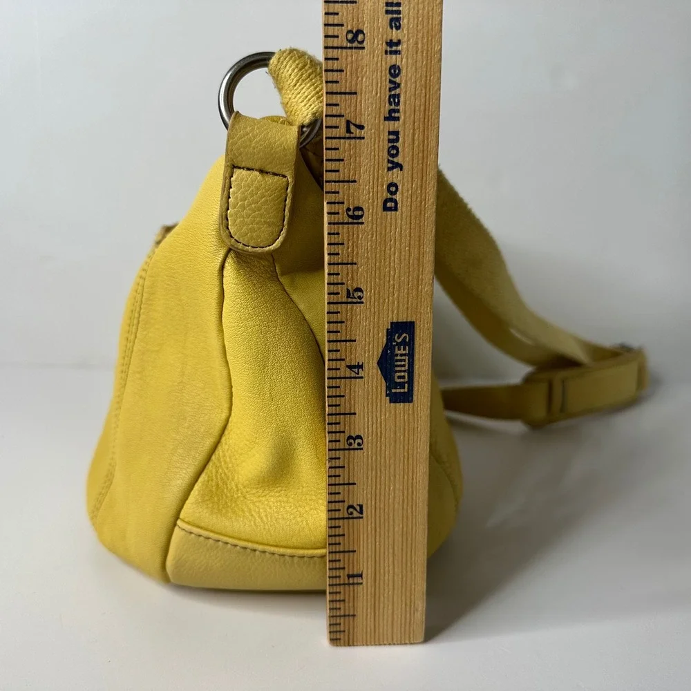 The Sak Deena Yellow Flap Pebbled Leather Crossbody Bag Adjustable Hobo Purse